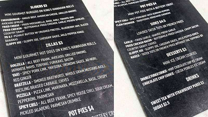 Burntzilla menu, Irvine