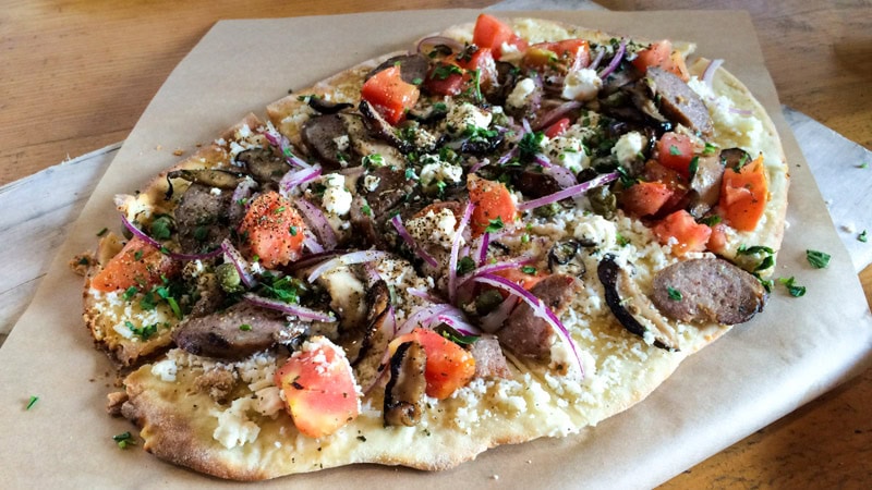 Loukaniko sausage flat bread, Kentro Greek Kitchen, Fullerton