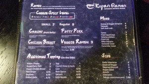 Kopan Ramen menu