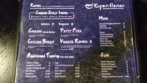 Kopan Ramen menu