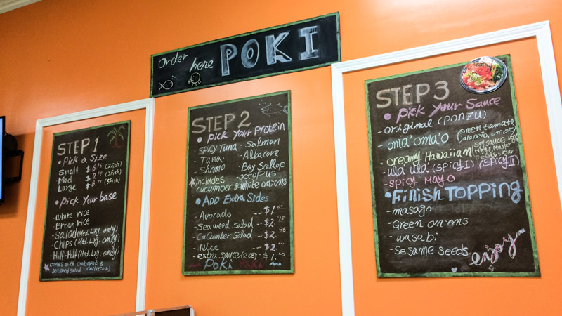 Poke menu at Poki Yaki, Buena Park