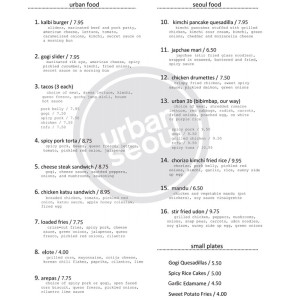 Urban Seoul menu