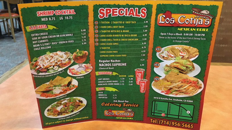 Los Cotijas Mexican Grill menu