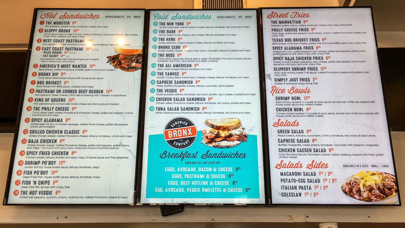 Bronx Sandwich Company menu, Tustin